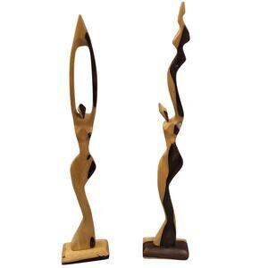 Vintage African Woman Hand Carved Tribal Sculpture Figurine Set Home Decor